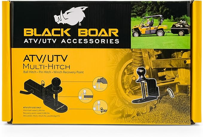 Black Boar UTV ATV Multi-Hitch - Features 1-7/8” Hitch Ball, 2” Shank - 6” (L) Shank - Hitch Ball has 2” Rise & Rated for 2,000lbs - Use w/utility trailers, tow straps & other ATV Accessories (66027)