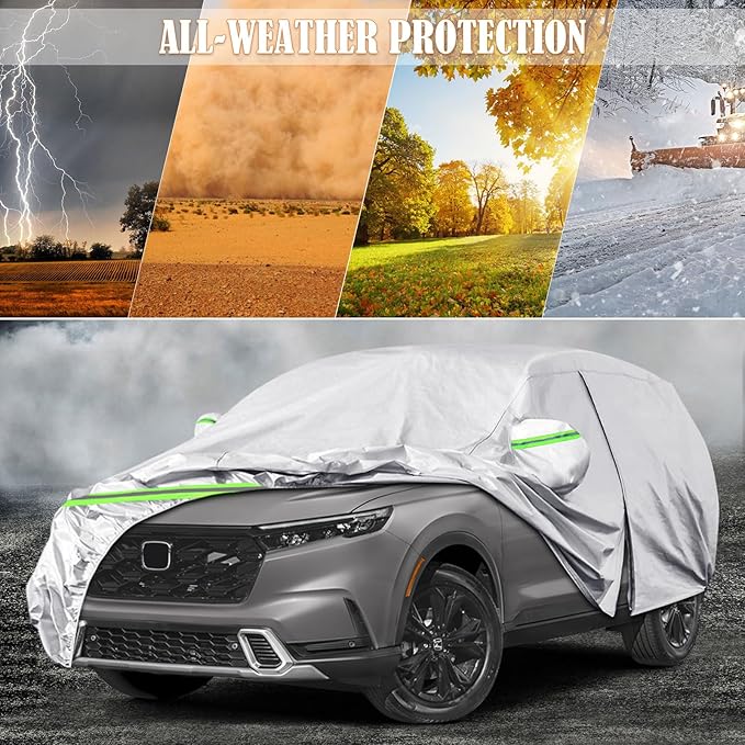 Waterproof Car Covers Replace for 2002~2025 Honda CR-V, 6 Layers All Weather Custom-fit Car Cover with Zipper Door & Windproof Bands for Snow Rain Dust Hail Protection (CR-V)