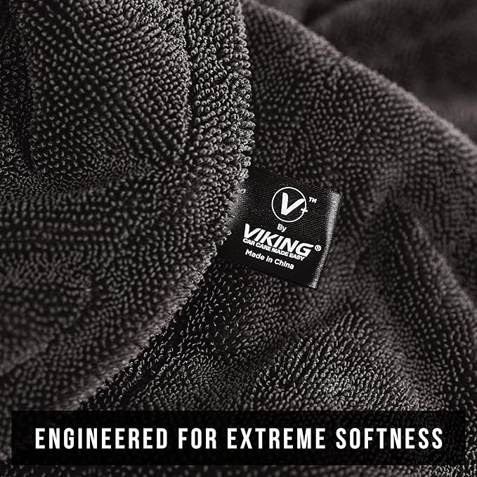 VIKING V+ Premium Microfiber Towel for Car Drying, Twisted Loop, Soft and Super Absorbent, Thick 1200gsm Towel for Car Detailing Kit, Grey, 24 Inch x 36 Inch, 1 Pack