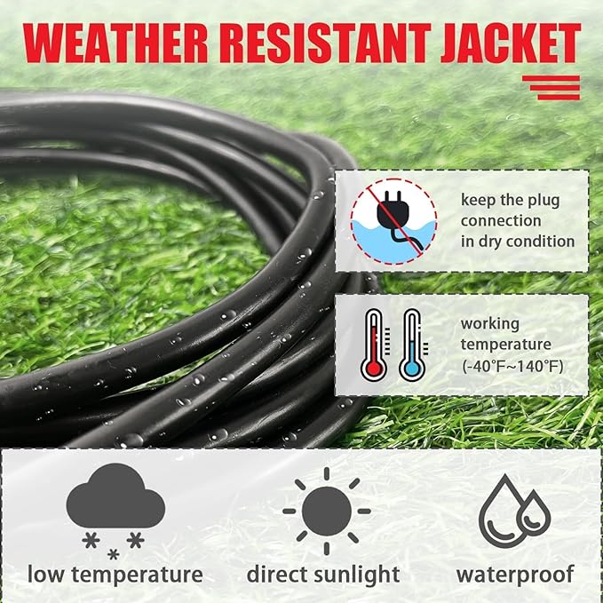 EP 2 Pack 15FT Black Outdoor Extension Cord, 16/3 SJTW Heavy Duty Waterproof, 3 Prong Grounded Plug, 13A 1625W 16AWG, Cold-Resistant Flexible Power Cable for Garden, Home, Christmas Lights