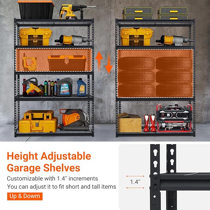 Towallmark Heavy Duty Storage Shelves 48 * 24in, 5 Tier Garage Storage Shelving, Adjustable Metal Storage Shelf Unit, Easy Assemble Garage Storage Shelving