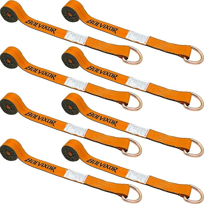 8 Pack 2" x 96" Lasso Strap - 9900LBS Break Strength - D Ring Auto Tie Down for Wheel Lift, Trailer, Tow Truck(Orange)