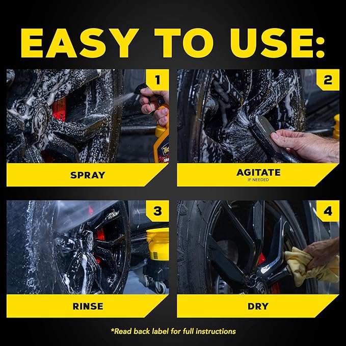 Meguiar's Hot Rims Black Wheel Cleaner, Deep Foaming Gel Specially Formulated to Effectively Clean Matte, Gloss, Satin, and Chrome Black Wheels, 24 Oz Spray Bottle