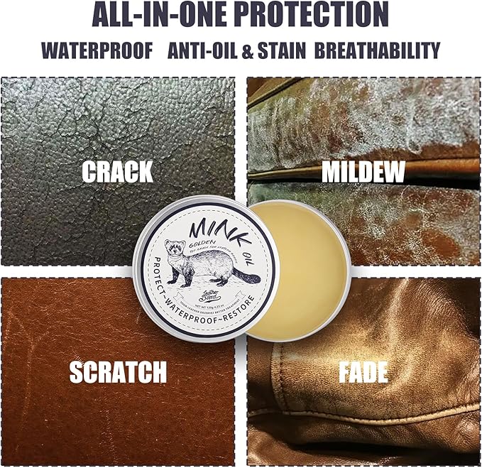 Mink Oil Leather Conditioner Cleaner for Leather Boots, Mink Oil Kit 4.23 Oz with Sponge, All-Natural Waterproof Soften and Restore Shoe, Boot, Saddle, Jacket, Purse, Glove, Vinyl and Leather Products