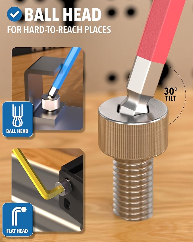 13-Piece Metric Allen Key Set – Long Arm Hex Wrench Set (0.7 mm to 10 mm) – Chrome Vanadium Steel – Ball End L-Shaped Hex Keys for Furniture, Bikes & Machinery