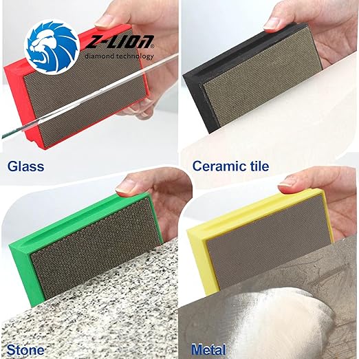 Z-Lion Diamond Hand Polishing Pads Electroplated Sanding Blocks Kit 4 Pcs Set Professional for Glass Stone Marble Tile Concrete 60#,120#,200#,400#