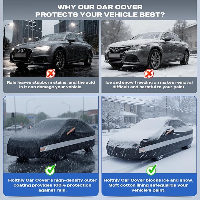 10 Layers Car Cover Custom Fit for Tesla Model Y (2020-2026), Waterproof All Weather for Automobiles, Outdoor Full Cover Sun Dust Rain Protection with Cotton. Black