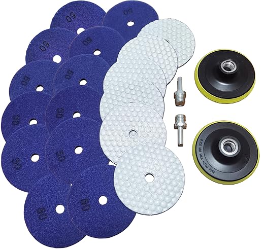 16 Packs Dry Diamond Polishing Pads Grit 50, 4 Inch Dry/Wet Granite Sanding Pad for Bufffing Marble Quartz Concrete Stone Tiles Used for Grinder Polisher Drill