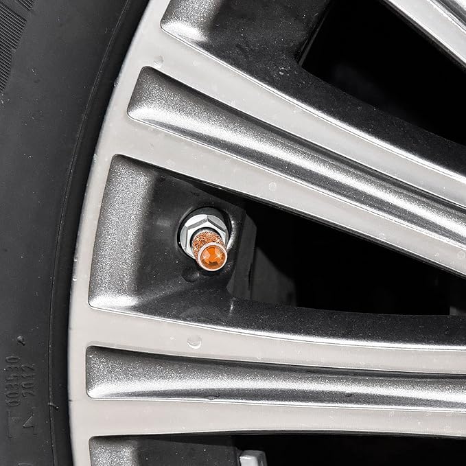 ToBeQueen Bling Orange Car Tire Valve Caps, 4 Pack Handmade Crystal Rhinestone Diamond Tire Caps Universal Dustprood Bling Car Accessories for Car/SUV/Motorcycle/Bike(Orange)