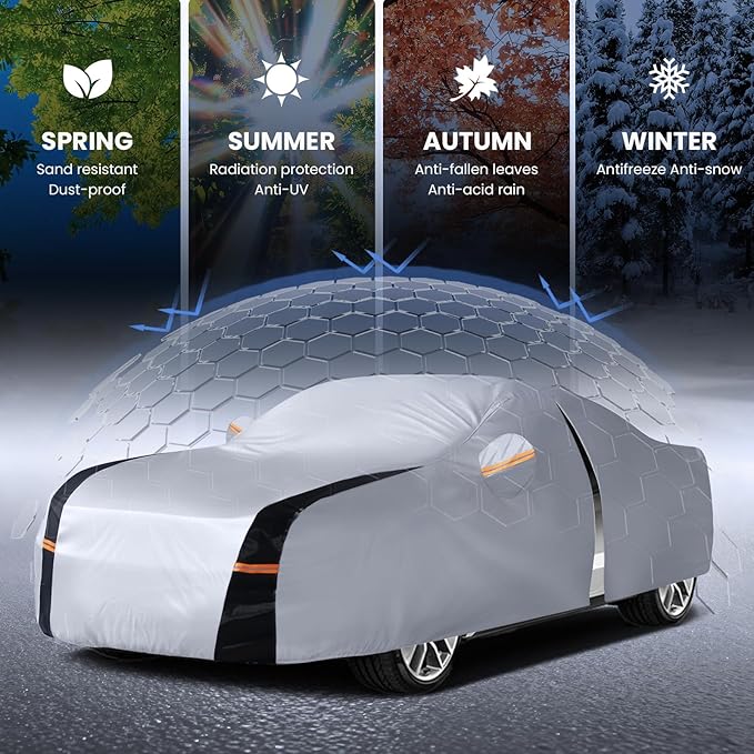 Full-size sedan Car Cover Waterproof All Weather, 10 Layers Outdoor Car Covers for Flagship Sedan - Sun & Rain Protector. Custom Fit Chevrolet Impala, Chrysler 300, Benz S-Class, BMW 7 Series, etc. A4