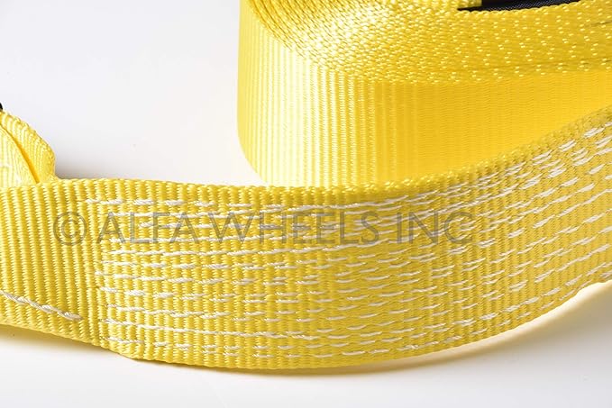 9 Ton 3 Inch 30 Ft. Polyester Tow Strap Rope 2 Loops 20,000 lb Towing Recovery by Alfa Wheels (3in 30ft 3x30 Yellow)