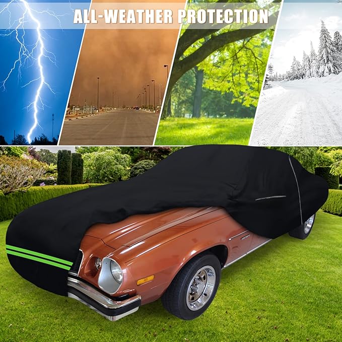 Waterproof Car Cover Replace for 1974-1981 Chevy Camaro, 6 Layers All Weather Car Cover with Zipper Door & Windproof Bands for Snow Rain Dust Hail Protection (1974-1981)