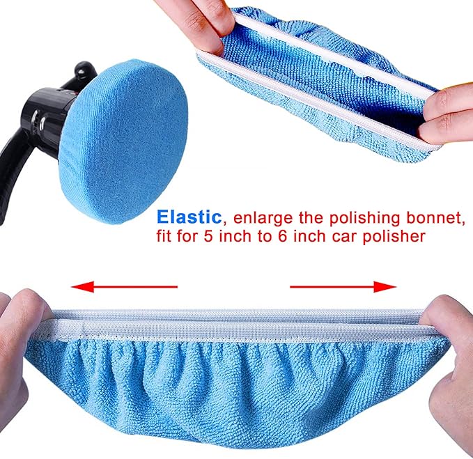 SIQUK 12 Pieces Car Polisher Pad Bonnet 5-6 Inch Polishing Bonnets Microfiber Waxer Bonnet Polishing Pad Bonnet Buffing Pad Cover Buffer Bonnets for Car Polisher