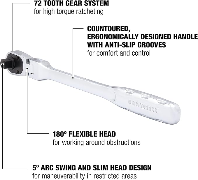 DEWALT Flex Head Ratchet, SAE, 3/8-Inch (DWMT81155)