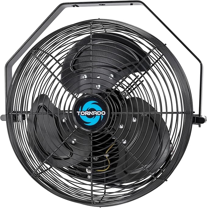 Tornado 12 Inch Outdoor Water-Resistant Wall Mounted Fan IPX4 Rated 3 Speed High Velocity Meatl Wall Fan For Commercial, Industrial, Residential, 6.6 FT Cord cETL Safety Listed, Black