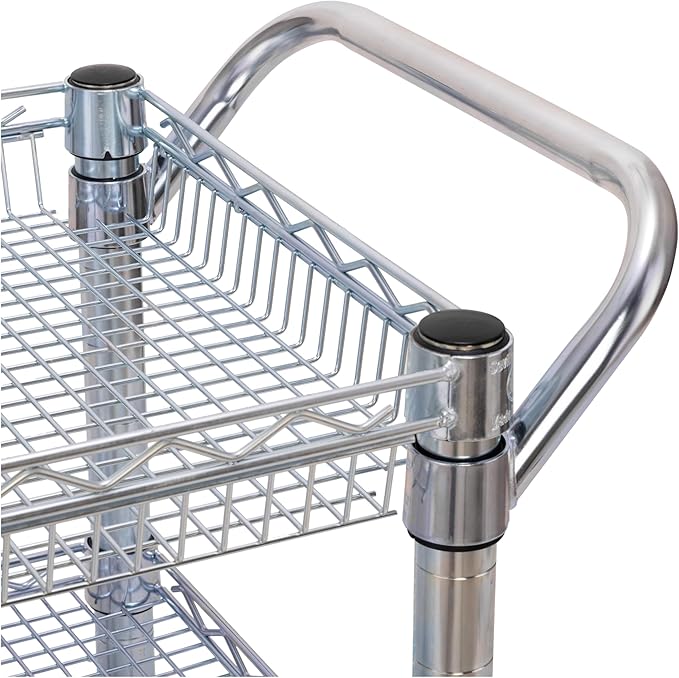 Seville Classics UltraDurable NSF Commercial Heavy Duty Metal Rolling Utility Cart, Handle Bar for Restaurant, Garage, Warehouse, Kitchen, Office, Deep Top Basket (34.8"W x 18.25"D)