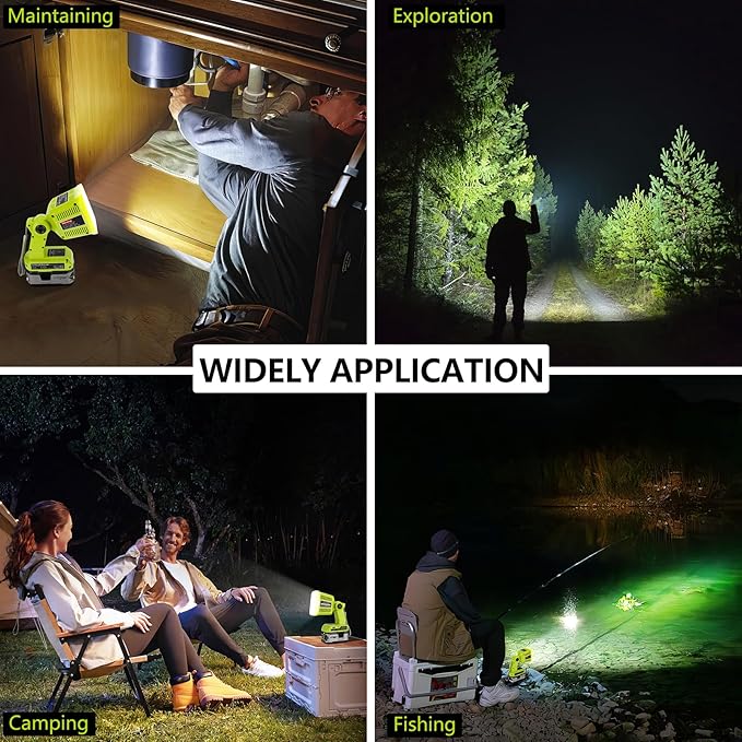 Taingwei LED Flashlight for Ryobi 18v Battery, 18W LED Work Light,LED Battery Light, Flood Light for Camping, Car Repairing, Emergency and Job Site Lighting（Batteries Not Included）