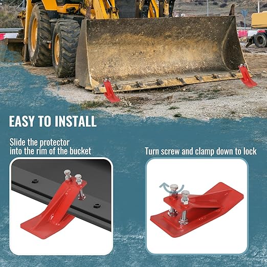 Doppy 2Pcs Tractor Bucket Edge Protector, 3/8'' Thick Snow Skid Tamer, Double Hex Lock Nuts & Bolts Included for Snow Removal, Leaves, Gravel Spreading,Red