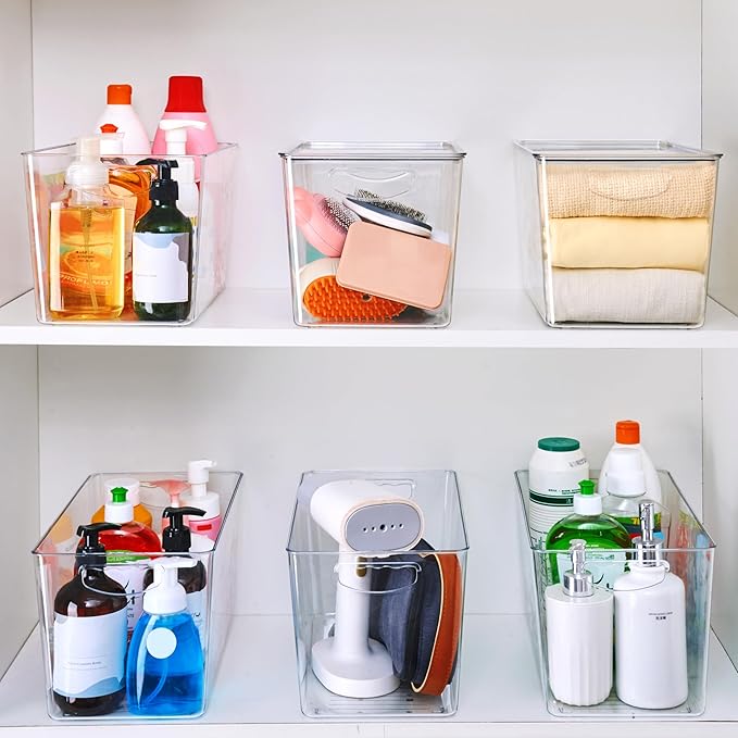 theaoo Clear Storage Bins with Lids Stackable - XLarge Plastic Containers for Pantry Organization and Storage - Perfect for kitchen,Fridge,Laundry Room,Bathroom,Garage,Closet,Cabinet Organizer -4 Pack