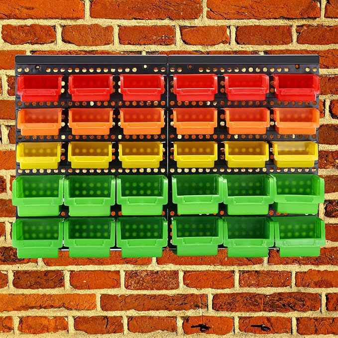 MULSAME Wall Mounted Storage Bins Parts Rack 4 Colors Bin Organizer Garage Plastic Shop Tool, Garage Organizers and Storage (Style-Vivid) 50.4"*32.4"