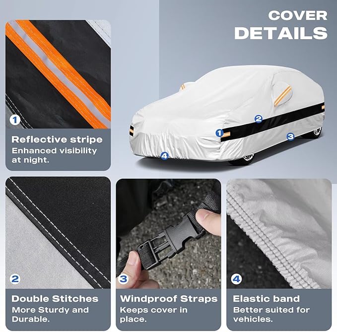 10 Layers Car Cover Custom Fit for Chevrolet Chevy Malibu (2012-2026), Waterproof All Weather for Automobiles, Outdoor Full Cover Sun Dust Rain Protection with Cotton. Silver