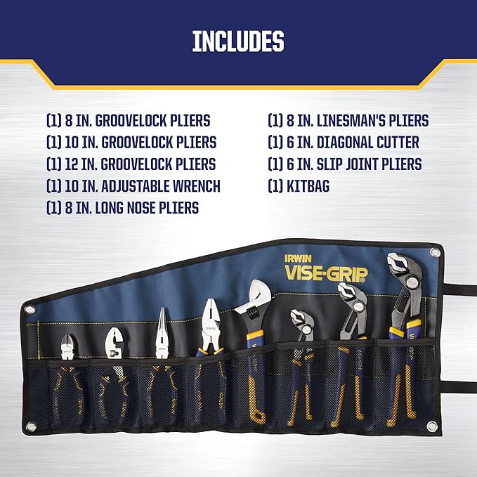 IRWIN Tools VISE-GRIP GrooveLock Pliers Set, 8 Piece, 2078712
