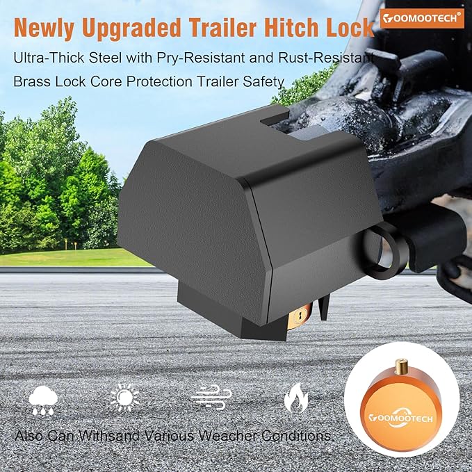 Heavy Duty Trailer Hitch Locks, 2" & 2-5/16" Couplers, Anti-Theft Trailer Tongue Lock, 3 Keys, Alloy Steel, Weather Resistant