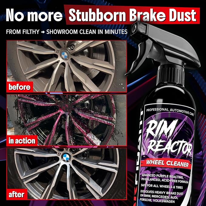 Rim Reactor Wheel Cleaner Spray – Gel Concentrated Formula – Removes Brake Dust, Grime & Dirt – Non-Acid, pH Neutral – Safe for Alloy, Aluminum, Chrome & Black Wheels – Rim Care Solution – Gallon