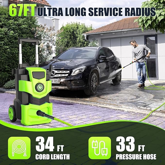 5000 PSI Professional Electric Pressure Washer,4.0 GPM Heavy Duty Power Washer with 4 Nozzles,Foam Cannon,33FT Hose and 500ml Soap Bottle for Home/Cars(Green)