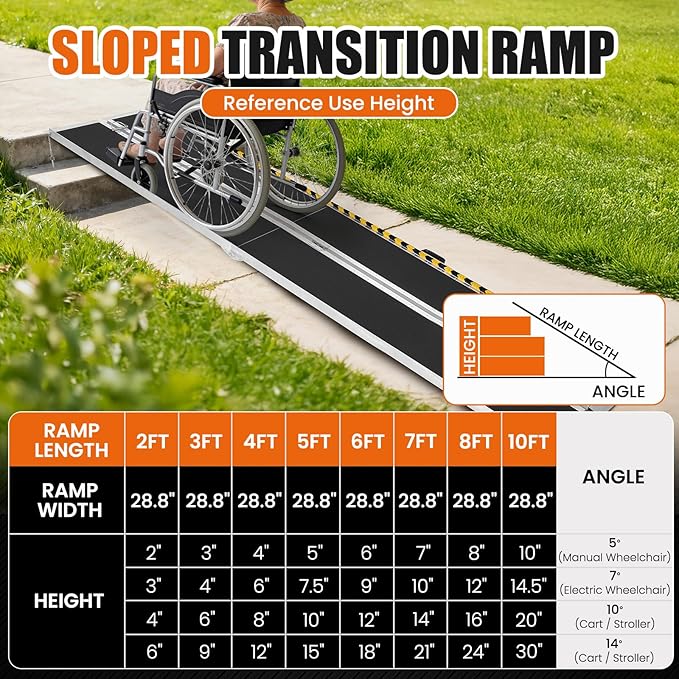 8FT Aluminum Folding Wheelchair Ramp - Heavy Duty 800 lbs Capacity, Portable Ramp for Cars, Stairs, Doorways, Scooters & Home Steps with Non-Slip Surface