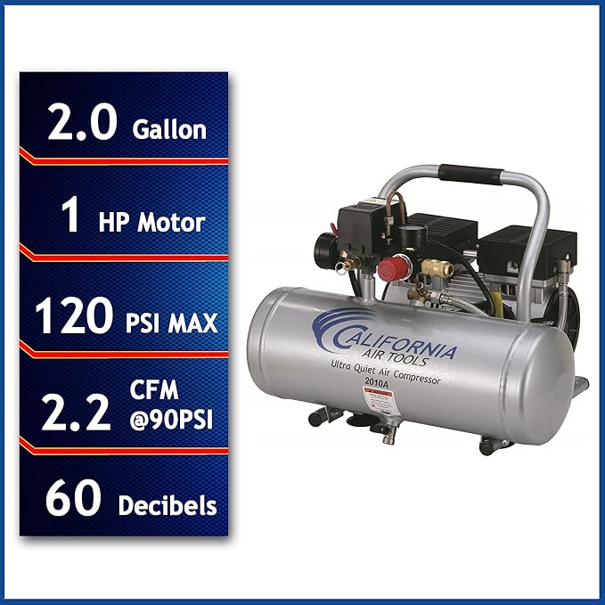 California Air Tools 2010A Ultra Quiet Air Compressor + Estwing E1450PVCR 1/4" x 50' PVC / Rubber Hybrid Air Hose Bundle