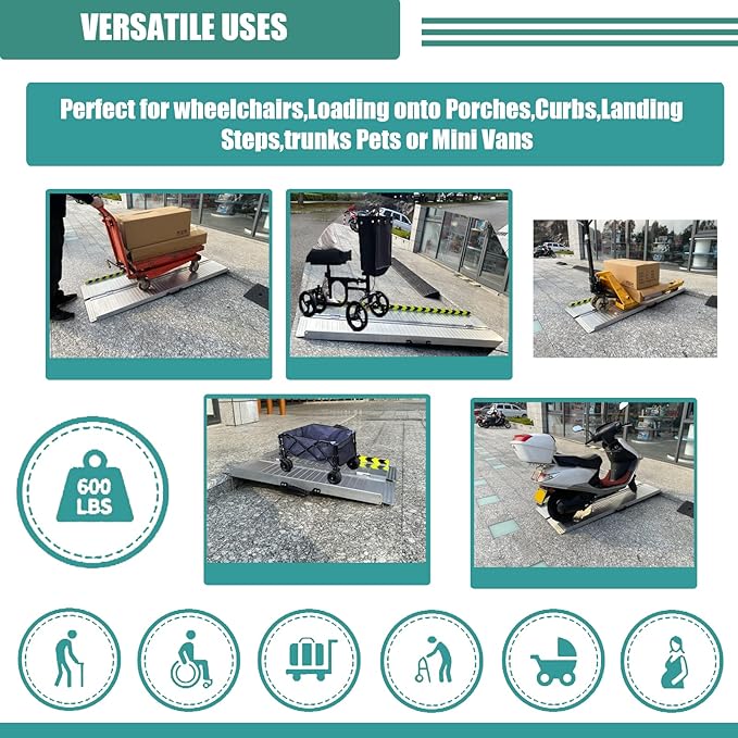 Non-Skid Folding Portable Wheelchair Ramp for Home Steps Stairs Doorways Scooter Lawn Mower, Handicap Ramp, Threshold ramp, Moving ramp (Single, 3 Foot)