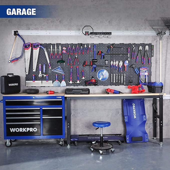 WORKPRO Metal Pegboard 16”x 32” Steel Panel with Round Holes & Vertical Slots, Black Heavy Duty Garage Peg Board Wall Pegboard Organizer for Wood Working Work Shop, Craft Room, 2 Pack