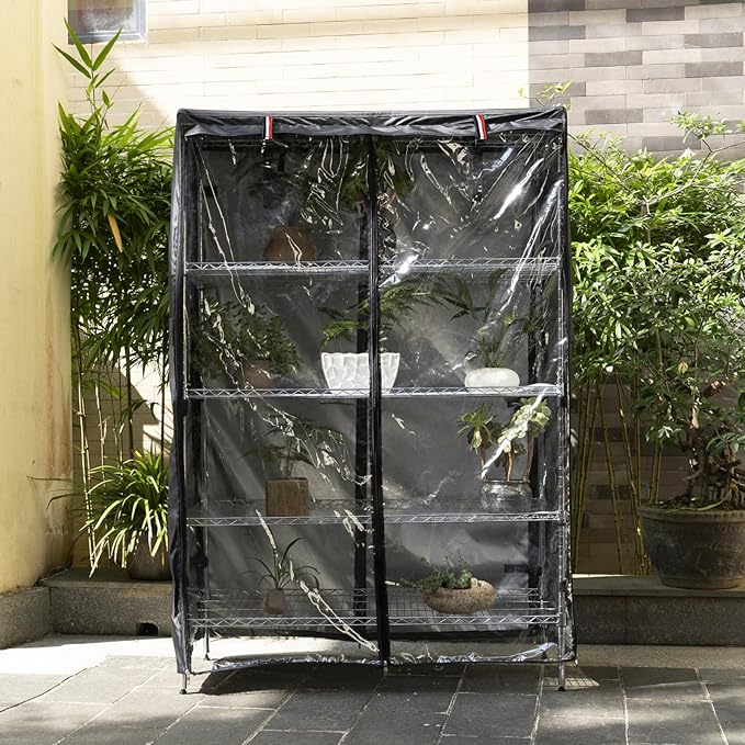 okcool Waterproof Shelf Cover,600D Heavy Duty Wire Shelving Unit Cover,Shelf Display Rack Protector Cover with Zipper,One Side See Through Panel.(Black,Fits 36" Wx18 Dx72 H Shelves)