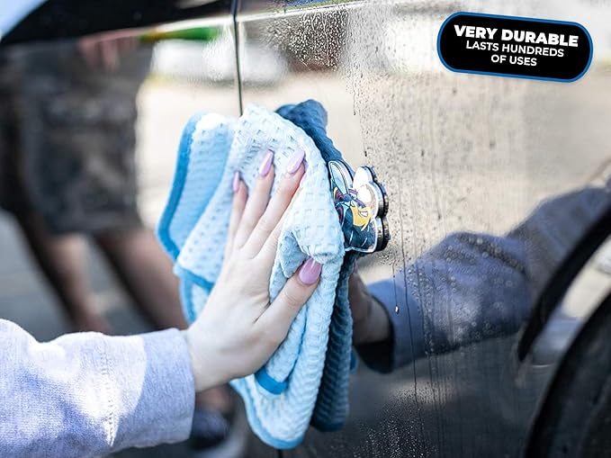The Rag Company - Dry Me A River - Professional Korean 70/30 Blend Microfiber Waffle-Weave Drying & Detailing Towels, Soft Suede Edges, 390gsm, 16in x 16in, Light Blue (5-Pack)