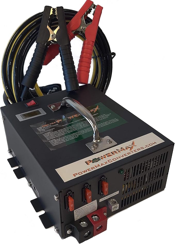 PowerMax PMBC 100 LK 12V Battery Maintainer Charger, Flash Reprogrammer & Adjustable Power Supply w/ 15ft Cables, Voltage Display & Mounting Brackets for RV, 12V Car Audio, Boat motors & LED + house