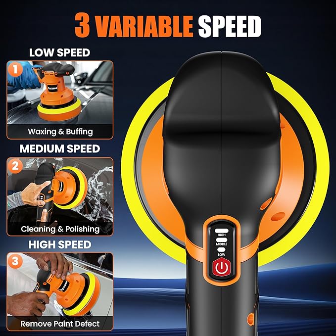 Cordless Buffer Polisher Kit with 2 Pack 2000mAh 21V Batteries, 6 Inch Car Waxer Polisher, 3 Variable Speed, 6PCS Extra Attachments, Car Polishing Machine for Detailing, Boat Sanding, Scratch Removing