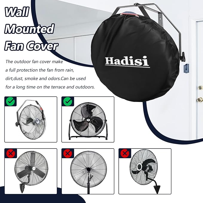 21"-28" Wall Mounted Non-Oscillating Fan Covers,Heavy Duty 600D Waterproof Dustproof Outdoor Fan Cover,for Indoor Outdoor Industrial Fans,Black