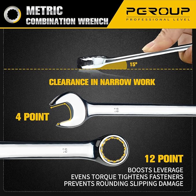 13mm Metric Combination Wrench, CR-V Steel with Mirror Polish, 12-Point Design, 15-Degree Offset, Perfect for Auto Repair, Household, Car & Truck Emergency