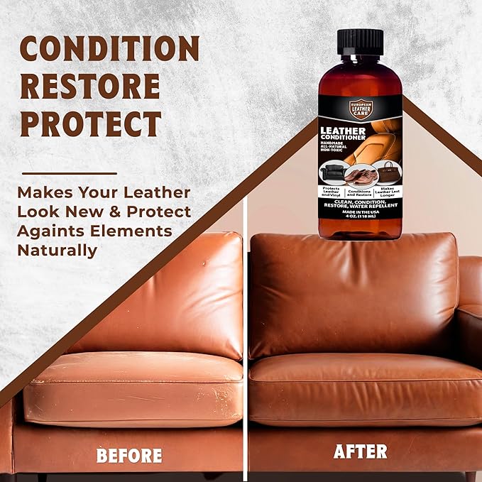 European Leather Care Leather 16 oz Conditioner for Leather Couch, Furniture, Shoe, Leather Jacket, Purse, Boot Cleaner, Leather Conditioner Car Leather Cleaner Leather Repair Restorer All Natural USA