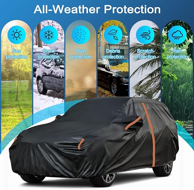 Car Cover for Ford Explorer 1991-2025, SUV Full Car Cover Waterproof All Weather for Automobiles, Outdoor Sun Rain UV Snow Dust Protection, Custom Fit with Driver Door Zipper and Reflective Strips
