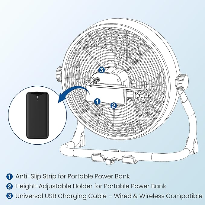15" High-Velocity Heavy Duty Industrial Floor Fan, 9 Speeds, Metal Construction and Aluminum Blades, NO-Power Bank fan, Portable Fan for Camping (Black)