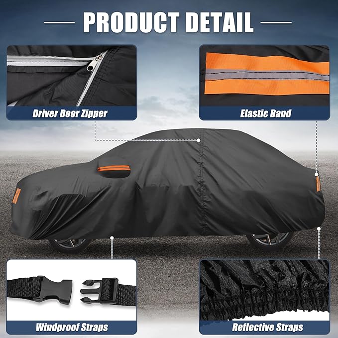 X AUTOHAUX Car Cover for Toyota Camry 2007-2022 210D-PU Outdoor Full Car Cover All Weather with Door Zipper for Waterproof Windproof Sun Rain Snow Protection