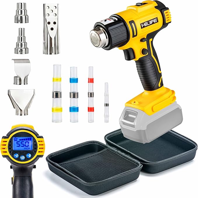 Cordless Heat Gun 20v Max for DeWALT Battery,Cordless Hot Air Gun with LCD Digital Display,2-Temp Setting Max 1022°F,for Shrink Wrapping, Tube Bending(Tool Only, NO Battery)