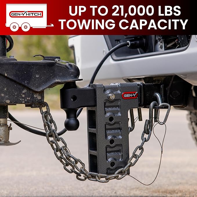 GEN-Y Hitch Tow Hitch for 2.5" Receiver - 9" Drop/Rise with 4 Adjustable Positions, Includes Dual Ball Mount and Locking Pin, 21,000 lbs Towing Capacity, 3,000 lbs Tongue Weight, Silver