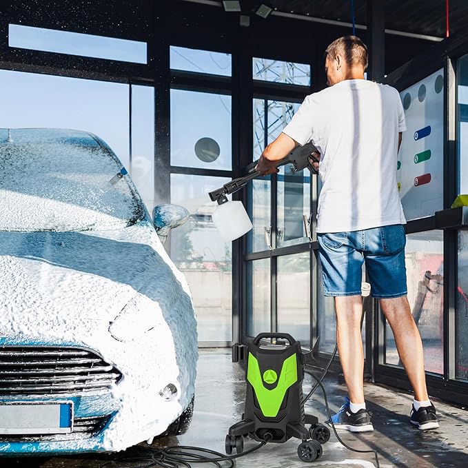 Goplus Electric Pressure Washer, 2400 PSI 1.7 GPM High Pressure Power Washer w/4 Quick Nozzles & Universal Wheels, Portable Pressure Washer IPX5 Car Wash Machine, Cleaning Garden Car Floor (Green)
