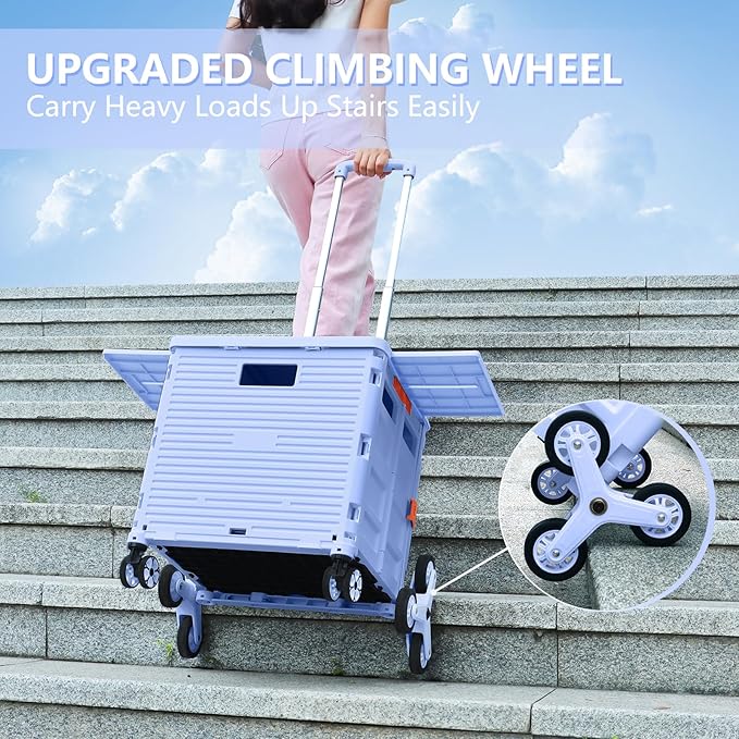 Foldable Utility Cart Folding Portable Rolling Crate with Magnetic Extended Lid,360°Rotate Wheels,176LBS Load Capacity,Heavy Duty Durable Dolly Cart(Blue)