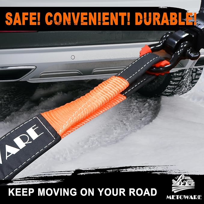 METOWARE Heavy Duty Tow Strap Recovery Kit - 3" x 30ft(35,000lbs) Tree Saver Winch Strap + 3/4" D Ring Shackles(2pcs) + Storage Bag - Truck, SUV, ATV Off Road Towing Strap Kit