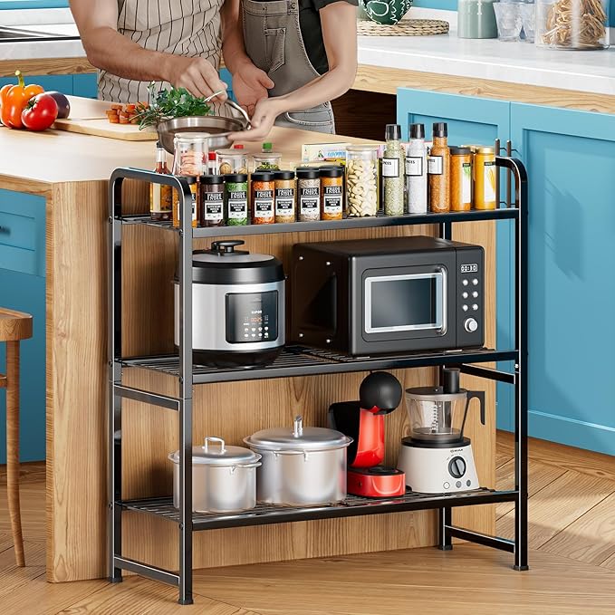 30 Inch Wide Shelving Unit, 3 Tier Wire Storage Rack for Pantry Closet, Stackable, Heavy Duty Metal, Black