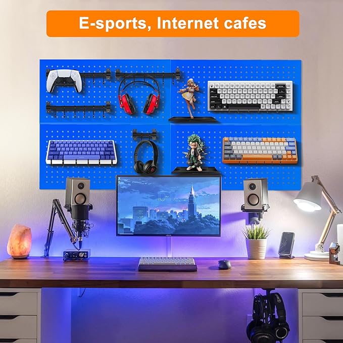 Metal Pegboard Panels 24" x 12" 4 Pack Heavy Duty Steel Pegboard Wall Organizer, Garage Utility Tools Pegboard Storage System for Workbench, Shop, Shed Modular Peg Board Organizer Board Kit (Blue)